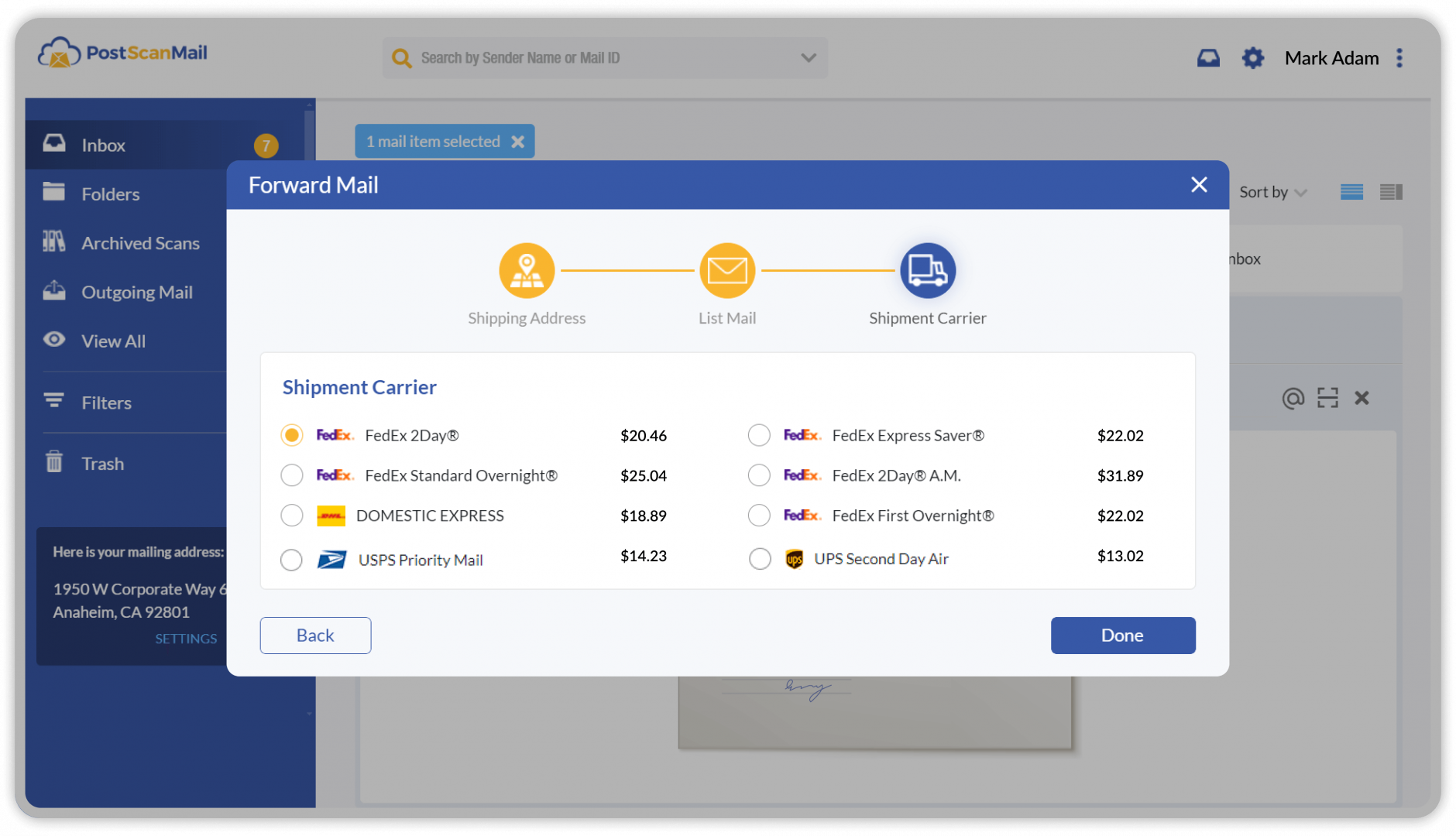 Virtual Mailbox Features PostScan Mail