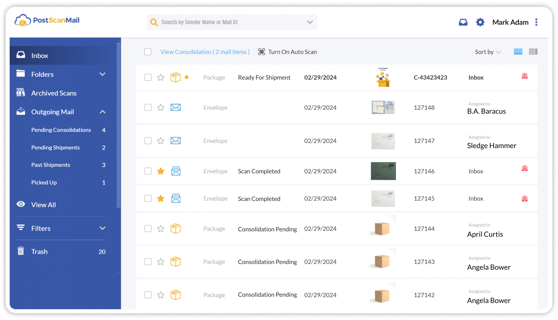 Virtual Mailbox Features PostScan Mail